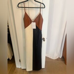 Cala De La Cruz Chic Tri-Tone faux leather  Maxi Dress